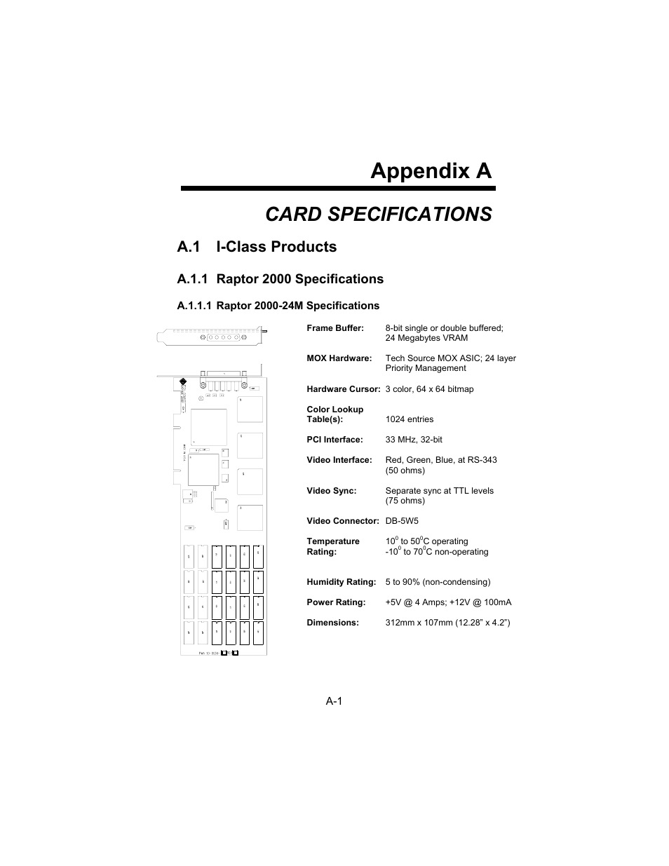 Appendix a, Card specifications, A.1 i-class products | Tech Source Raptor Drivers for Linux User Manual | Page 49 / 64