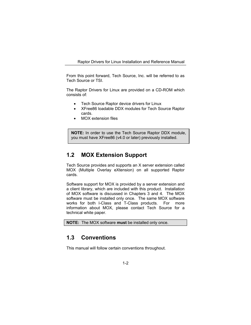 2 mox extension support, 3 conventions | Tech Source Raptor Drivers for Linux User Manual | Page 8 / 64