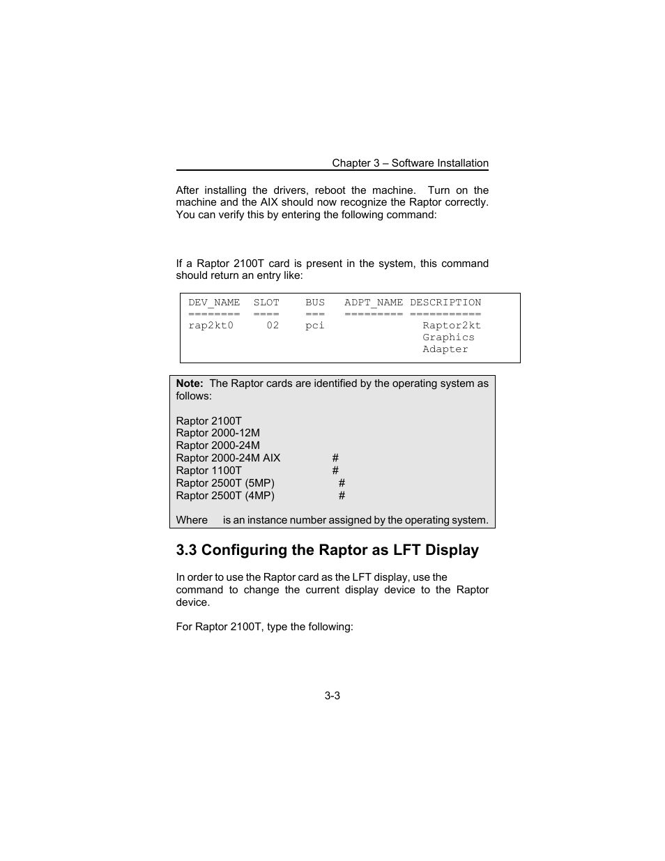 3 configuring the raptor as lft display | Tech Source Raptor X11R6.1 for AIX User Manual | Page 15 / 40