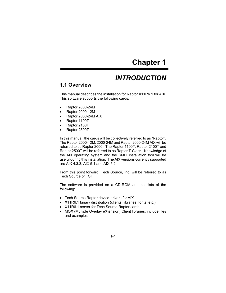 Chapter 1, Introduction | Tech Source Raptor X11R6.1 for AIX User Manual | Page 7 / 40