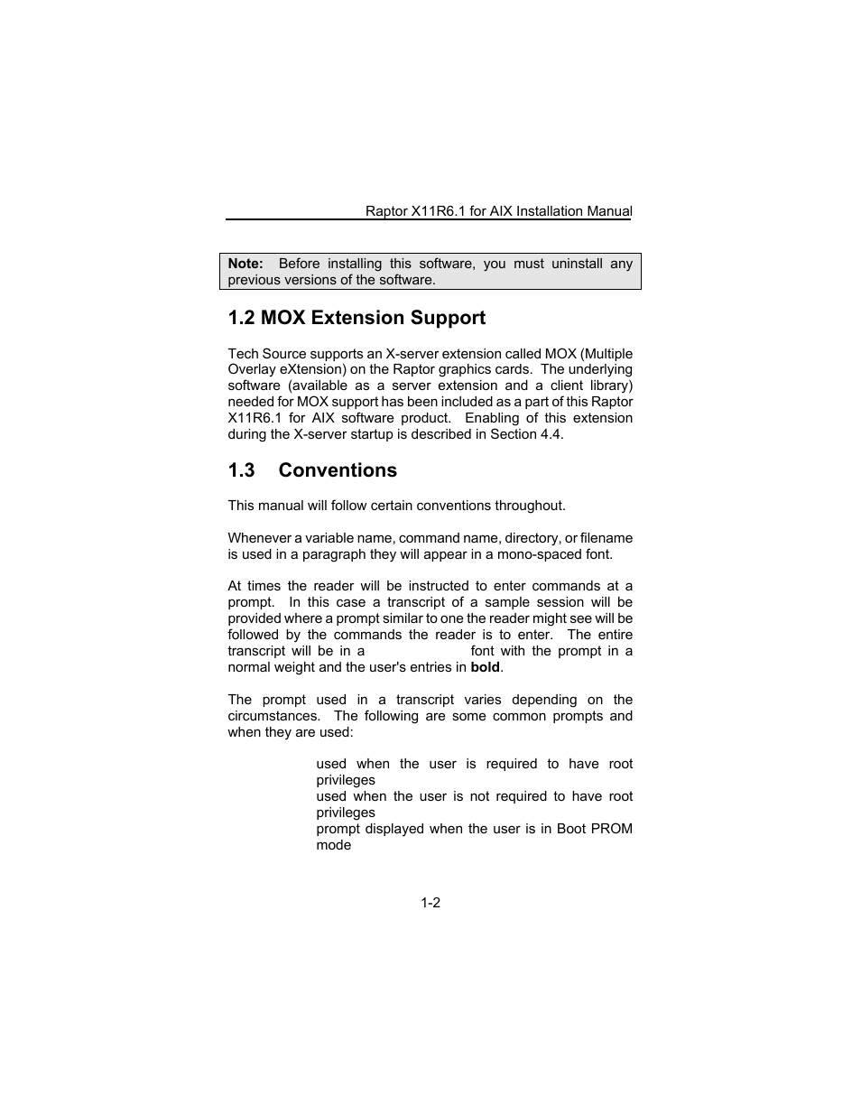 2 mox extension support, 3 conventions | Tech Source Raptor X11R6.1 for AIX User Manual | Page 8 / 40