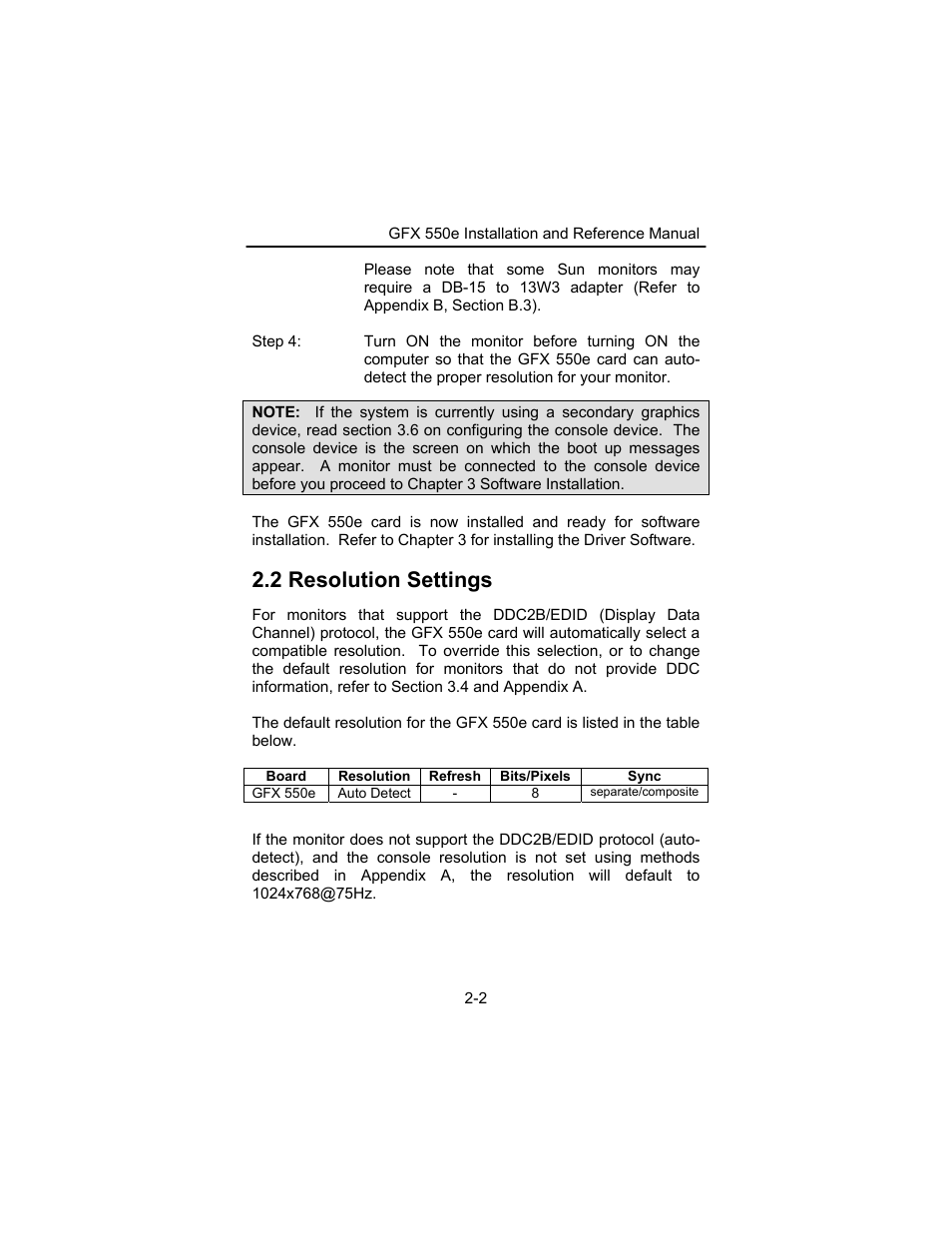 2 resolution settings | Tech Source GFX 550e User Manual | Page 10 / 48