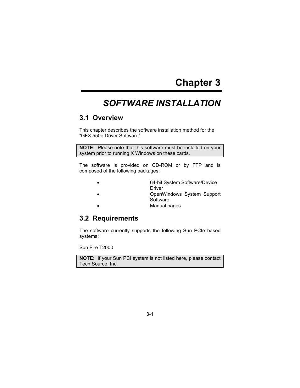 Chapter 3, Software installation, 1 overview | 2 requirements | Tech Source GFX 550e User Manual | Page 11 / 48