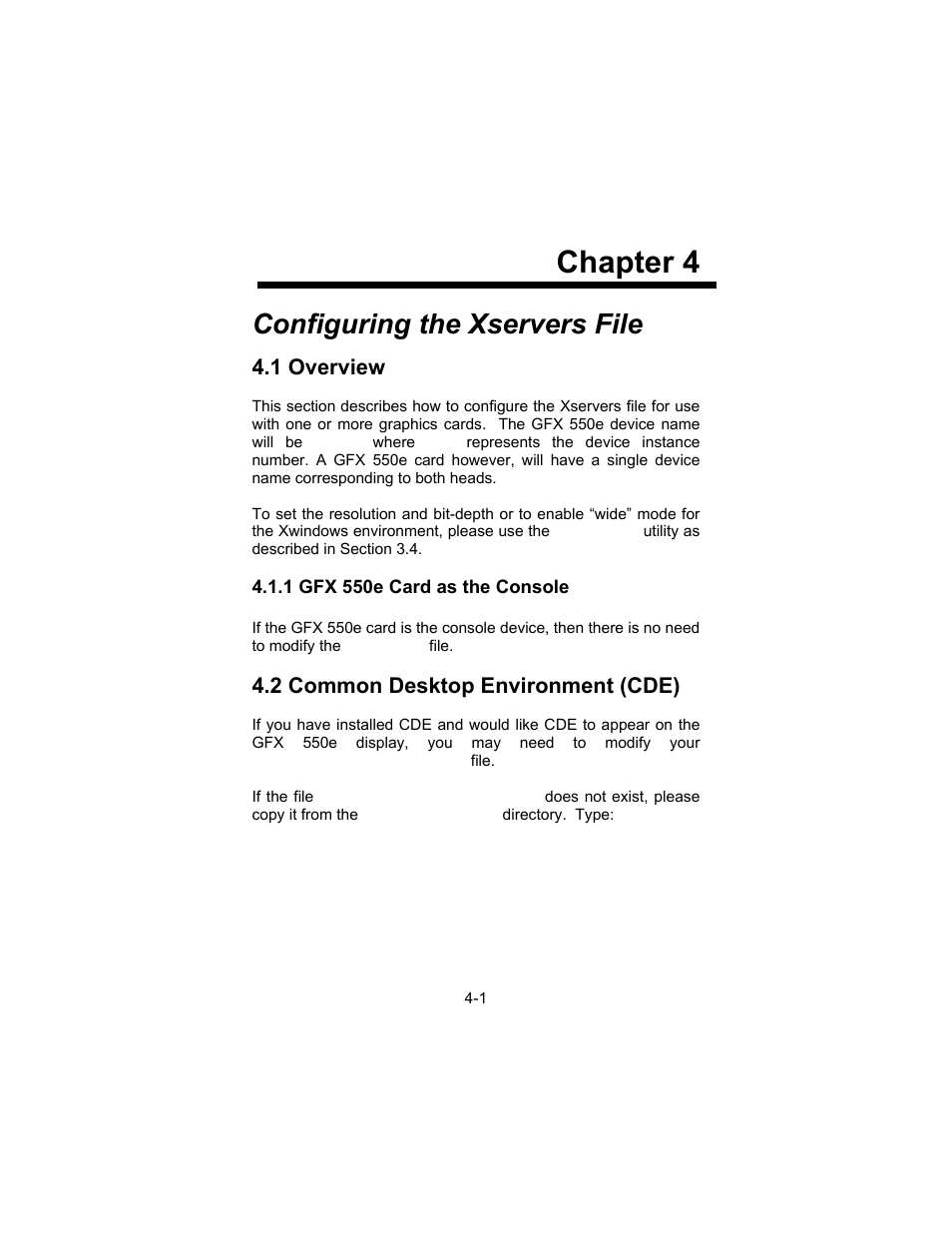 Chapter 4, Configuring the xservers file, 1 overview | 2 common desktop environment (cde) | Tech Source GFX 550e User Manual | Page 21 / 48