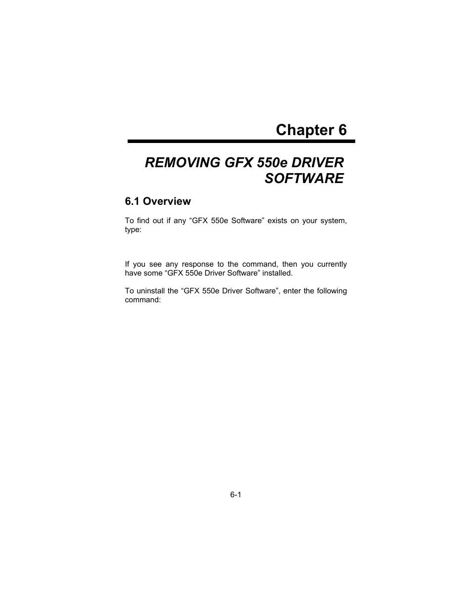 Chapter 6, Removing gfx 550e driver software | Tech Source GFX 550e User Manual | Page 25 / 48