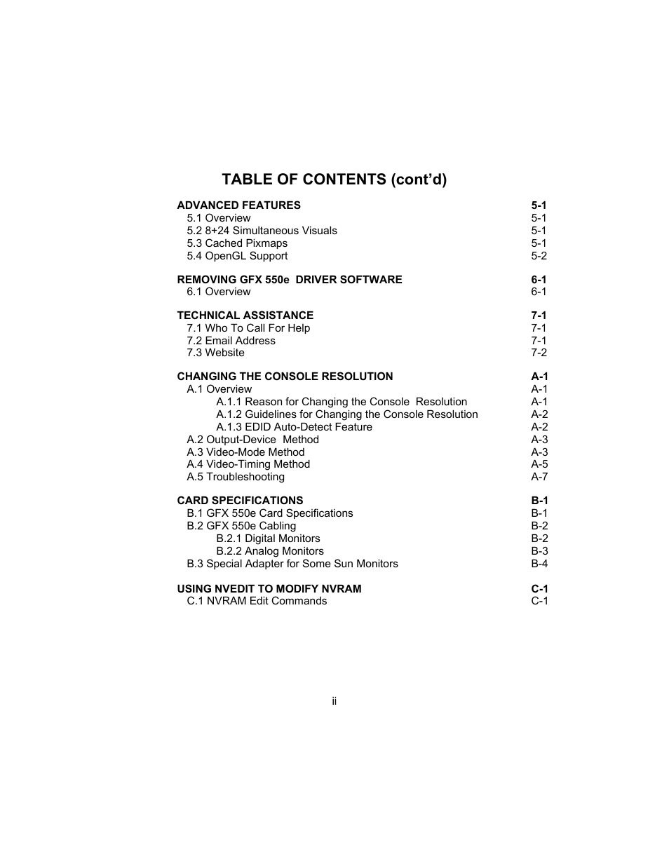 Table of contents (cont’d) | Tech Source GFX 550e User Manual | Page 6 / 48