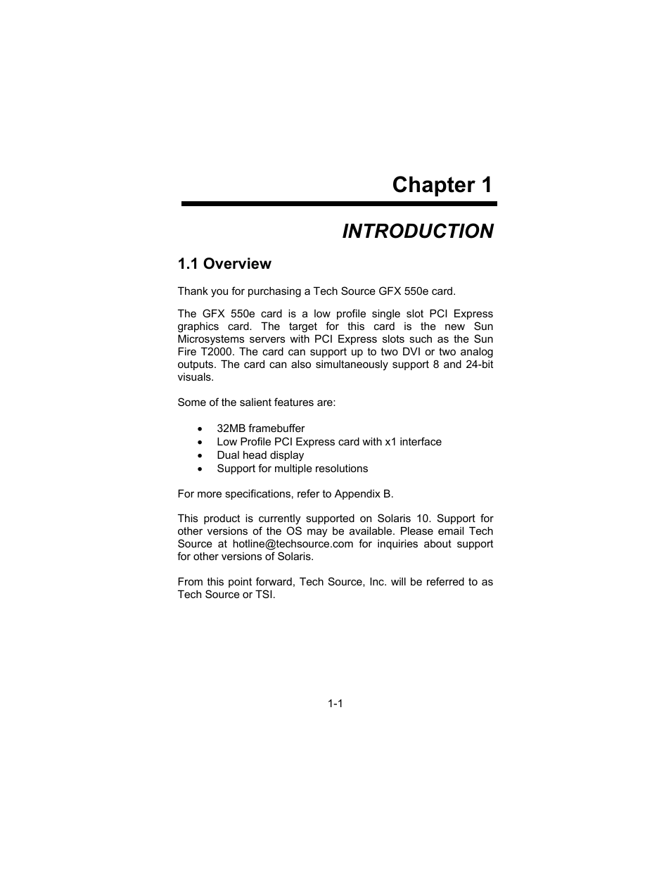 Chapter 1, Introduction, 1 overview | Tech Source GFX 550e User Manual | Page 7 / 48