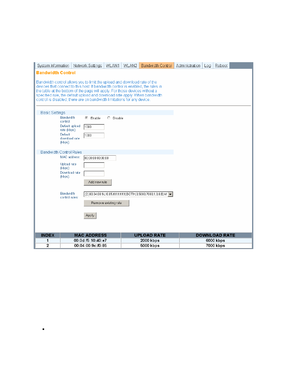 Bandwidth control | Teletronics EZPlatform User Manual | Page 27 / 41