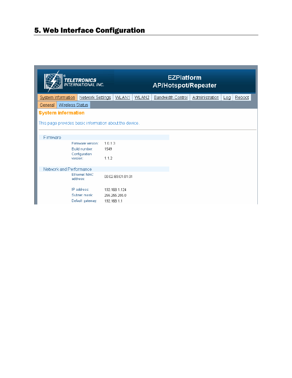 Web interface configuration | Teletronics EZPlatform User Manual | Page 7 / 41