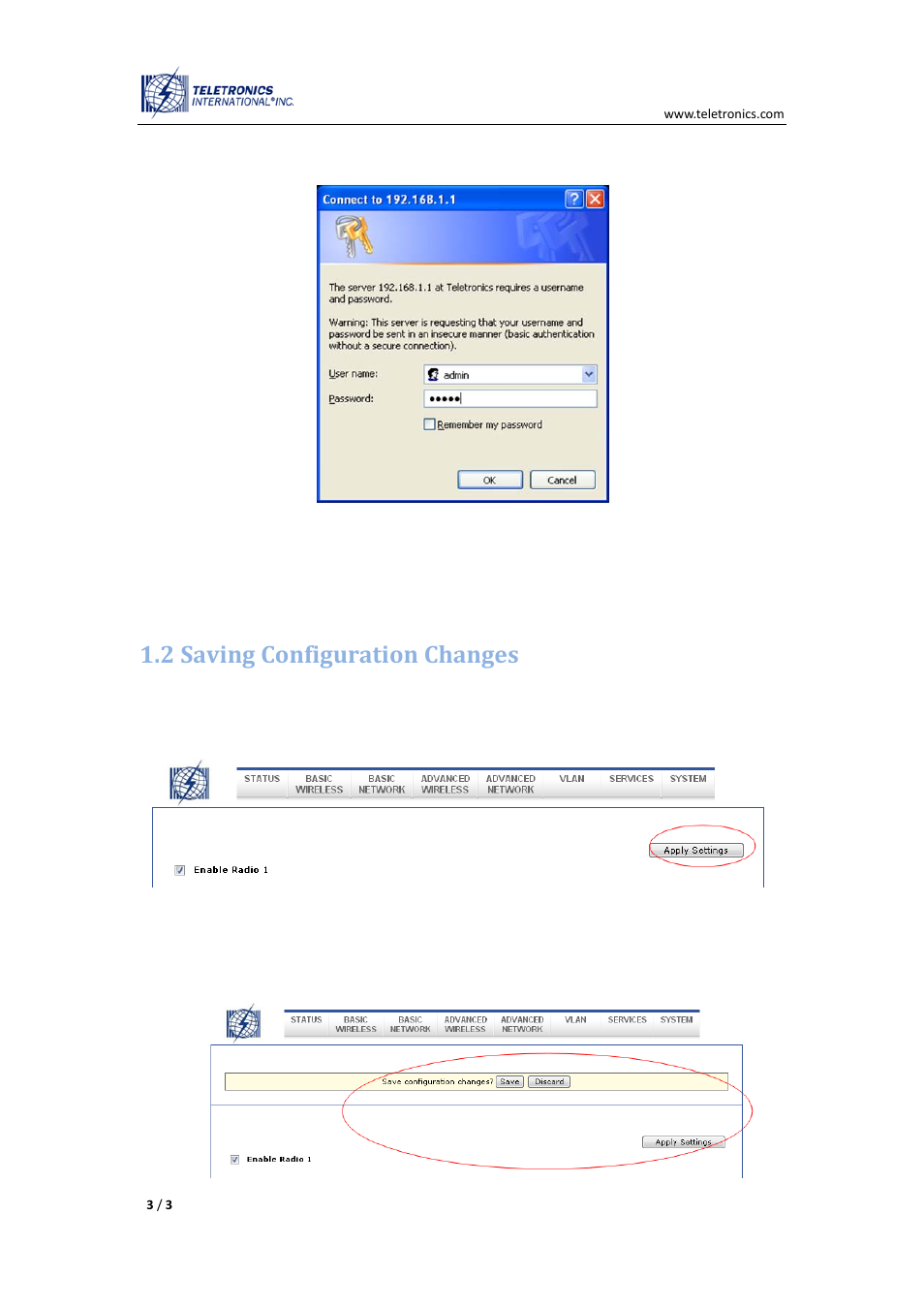 2 saving configuration changes | Teletronics EZMIMO User Manual | Page 3 / 8