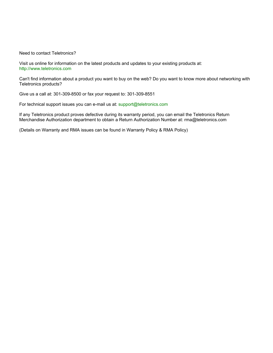 Contact information | Teletronics EZStation2 User Manual | Page 52 / 58