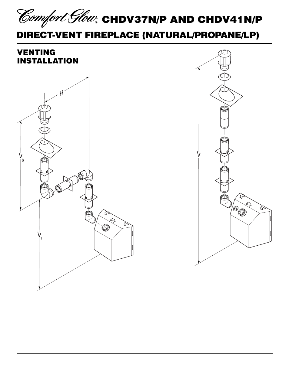 Chdv37n/p and chdv41n/p, Direct-vent fireplace (natural/propane/lp), Venting installation | Continued | Desa Tech CHDV37P User Manual | Page 14 / 38