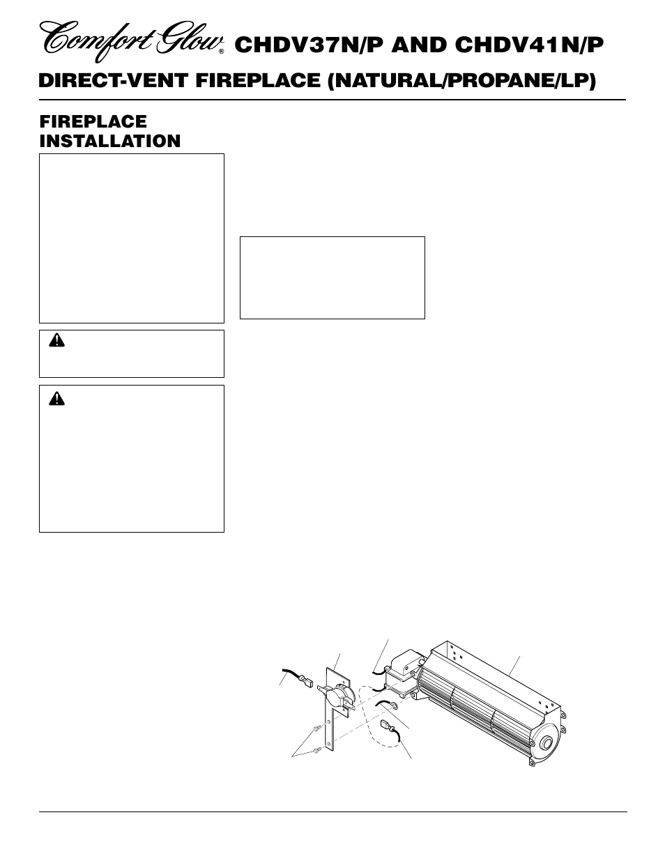 Chdv37n/p and chdv41n/p, Direct-vent fireplace (natural/propane/lp), Fireplace installation | Desa Tech CHDV37P User Manual | Page 16 / 38