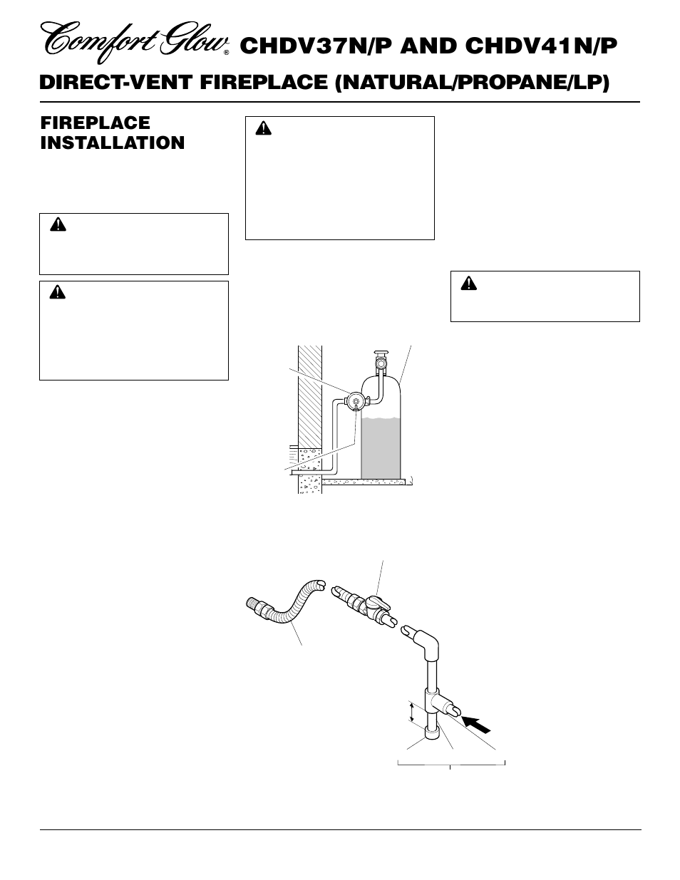 Chdv37n/p and chdv41n/p, Direct-vent fireplace (natural/propane/lp), Fireplace installation | Continued | Desa Tech CHDV37P User Manual | Page 18 / 38