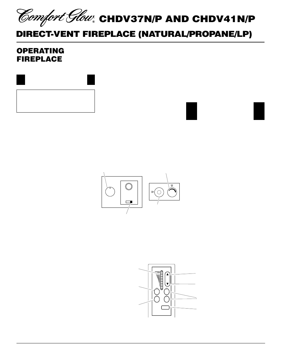 Chdv37n/p and chdv41n/p, Direct-vent fireplace (natural/propane/lp), Operating fireplace | Continued, Operating optional blower accessory, Hand-held remote operation | Desa Tech CHDV37P User Manual | Page 26 / 38