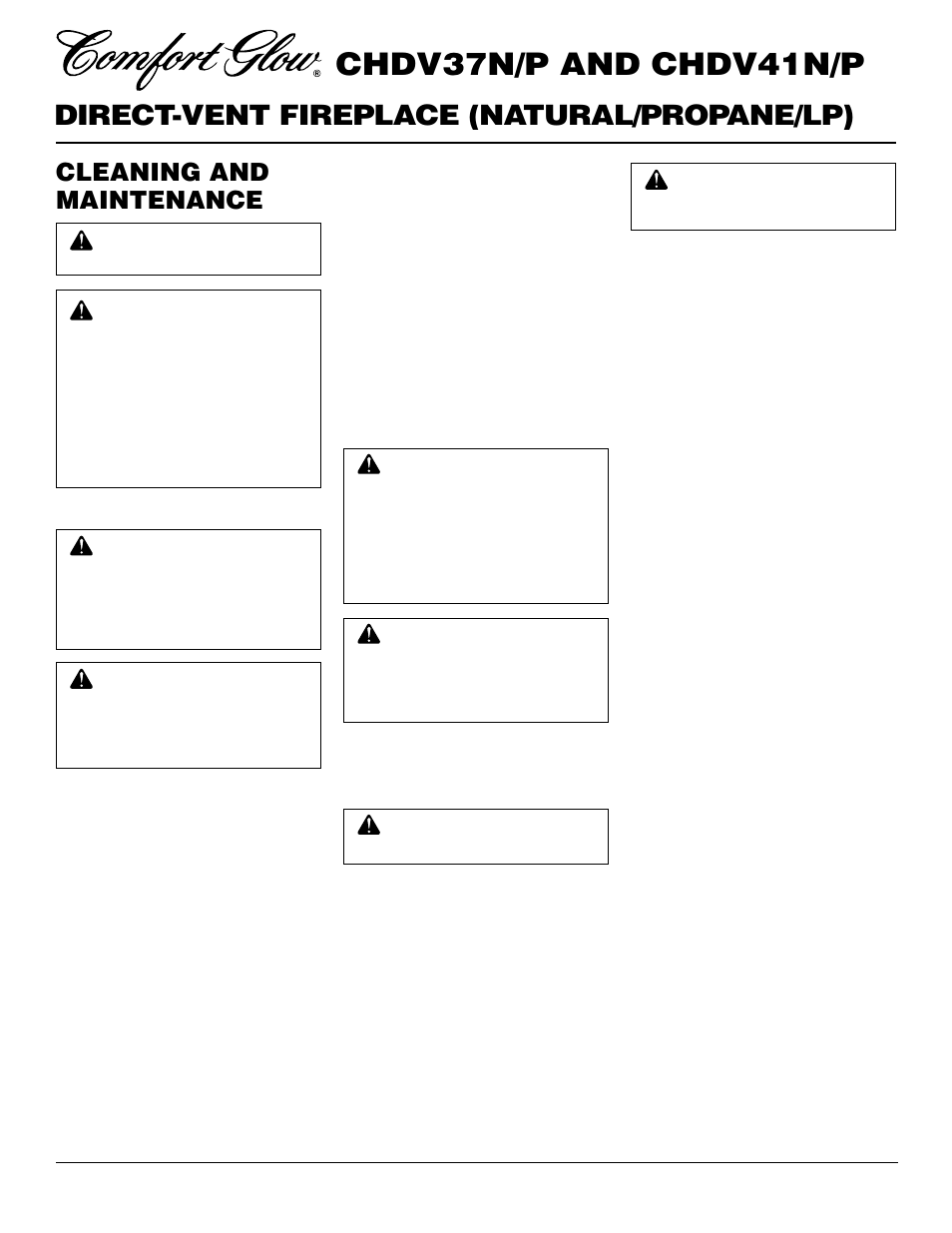 Chdv37n/p and chdv41n/p, Direct-vent fireplace (natural/propane/lp), Cleaning and maintenance | Desa Tech CHDV37P User Manual | Page 28 / 38