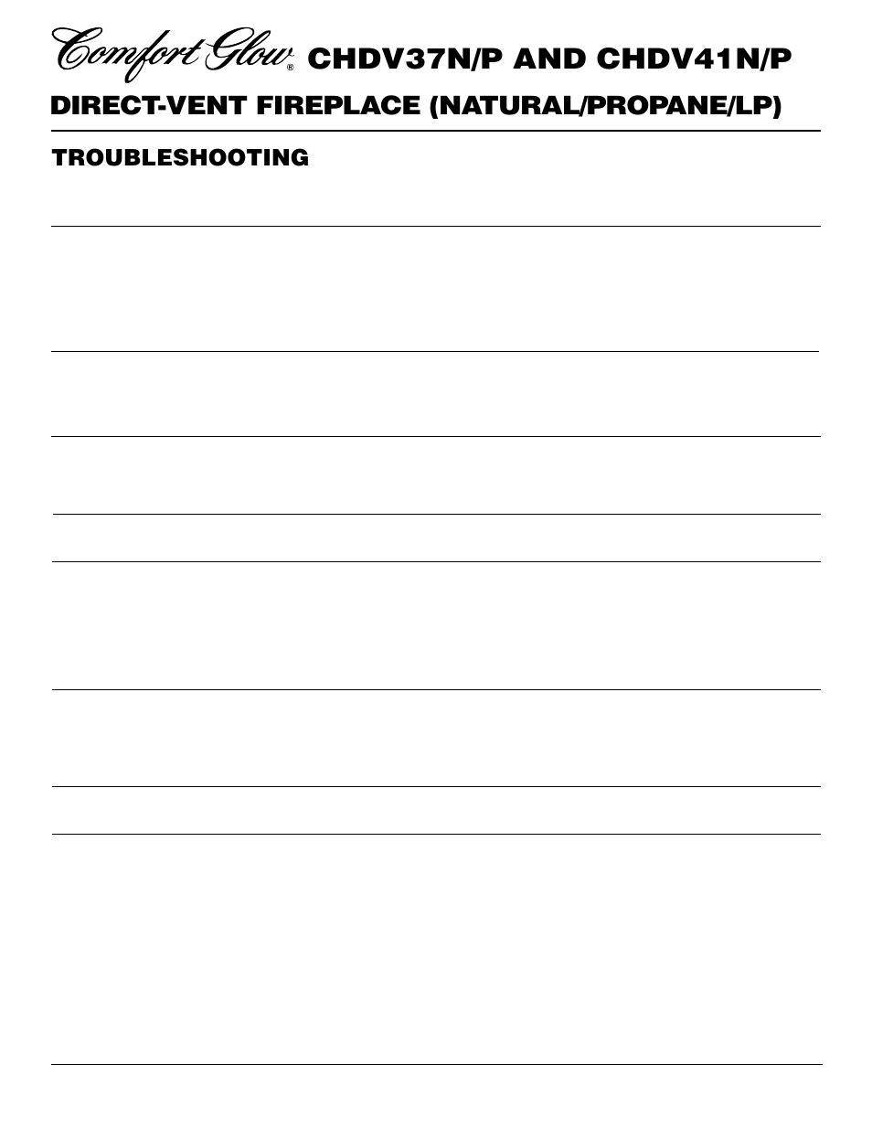 Chdv37n/p and chdv41n/p, Direct-vent fireplace (natural/propane/lp), Troubleshooting | Desa Tech CHDV37P User Manual | Page 30 / 38