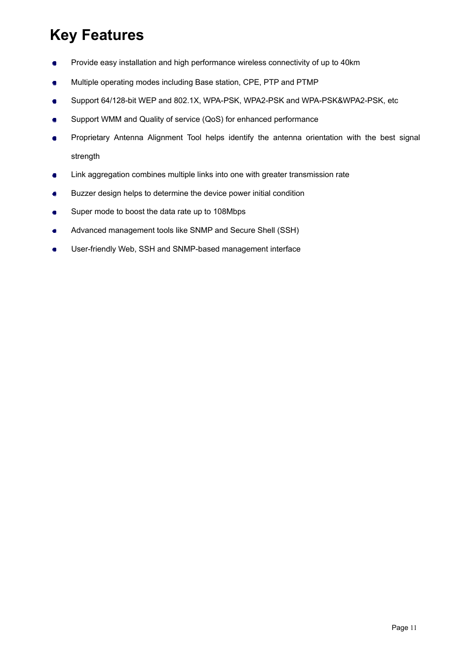 Key features, Eatures | Teletronics EZBackhaul User Manual | Page 11 / 62
