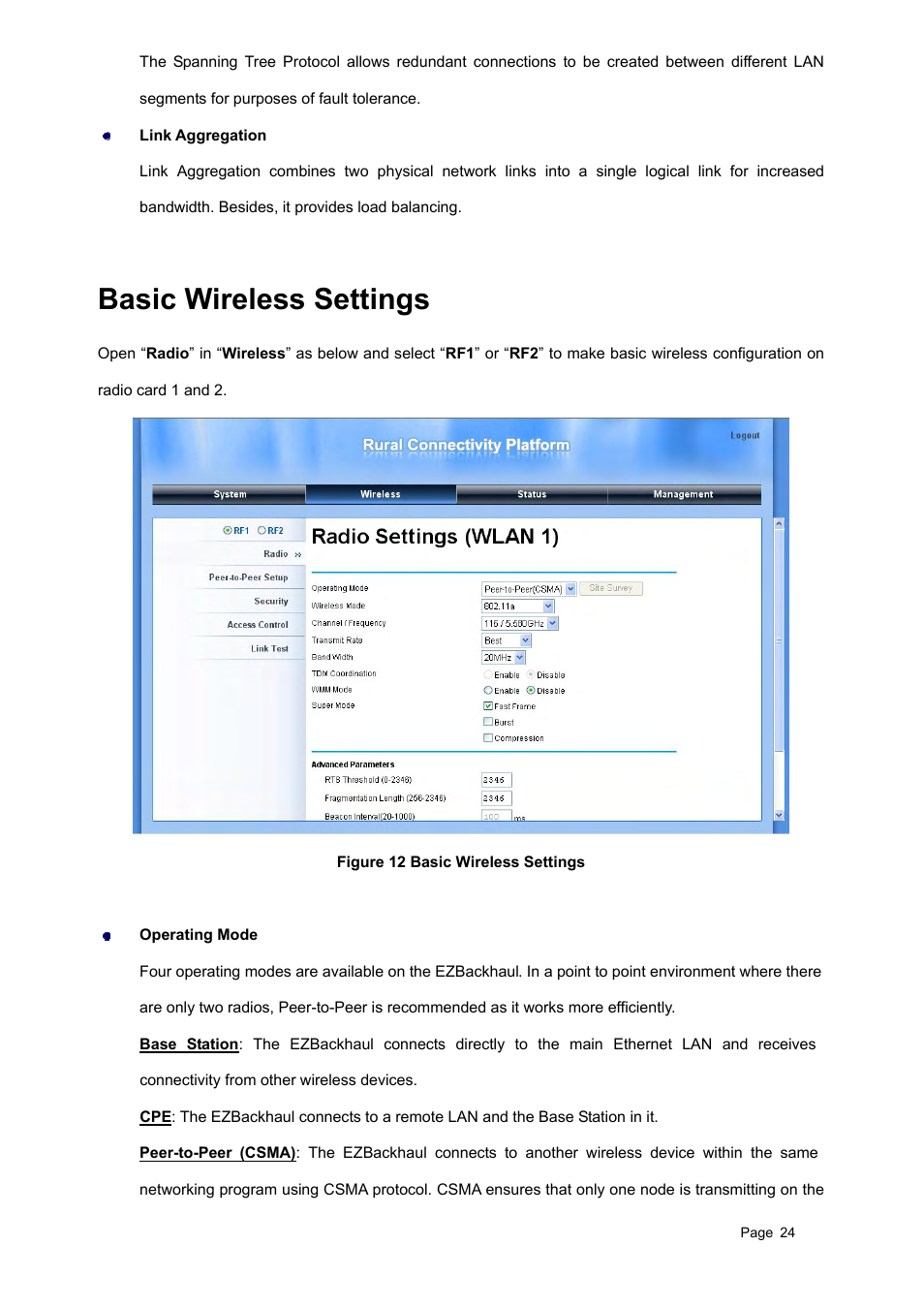 Basic wireless settings, Inks | Teletronics EZBackhaul User Manual | Page 24 / 62