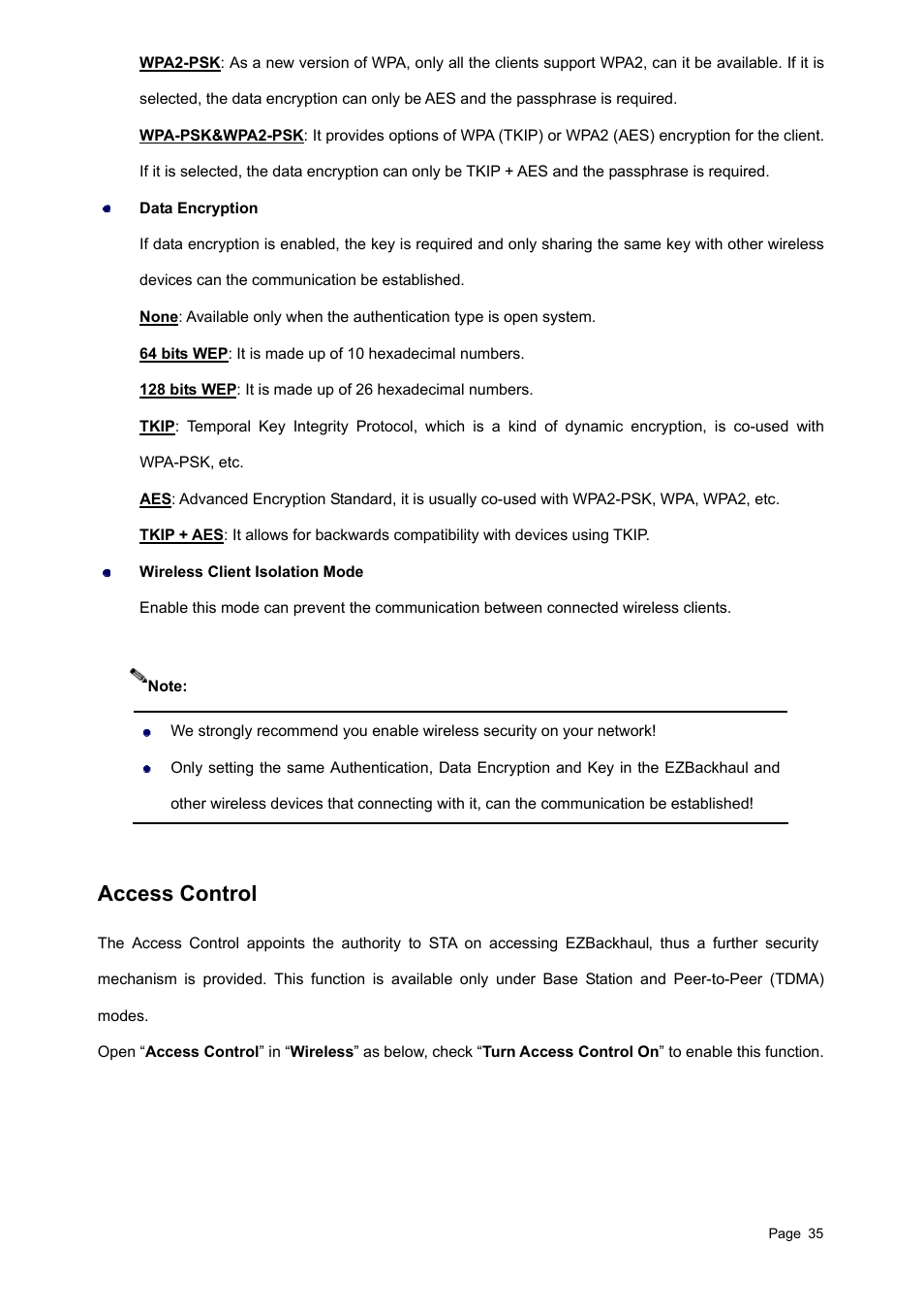 Access control | Teletronics EZBackhaul User Manual | Page 35 / 62