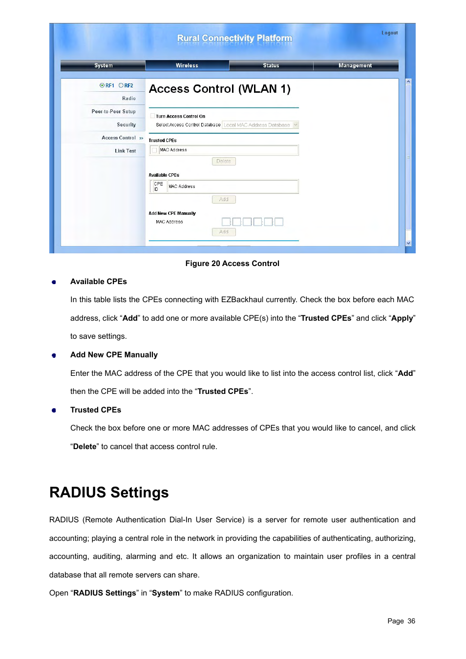 Radius settings, Radius, Ettings | Teletronics EZBackhaul User Manual | Page 36 / 62