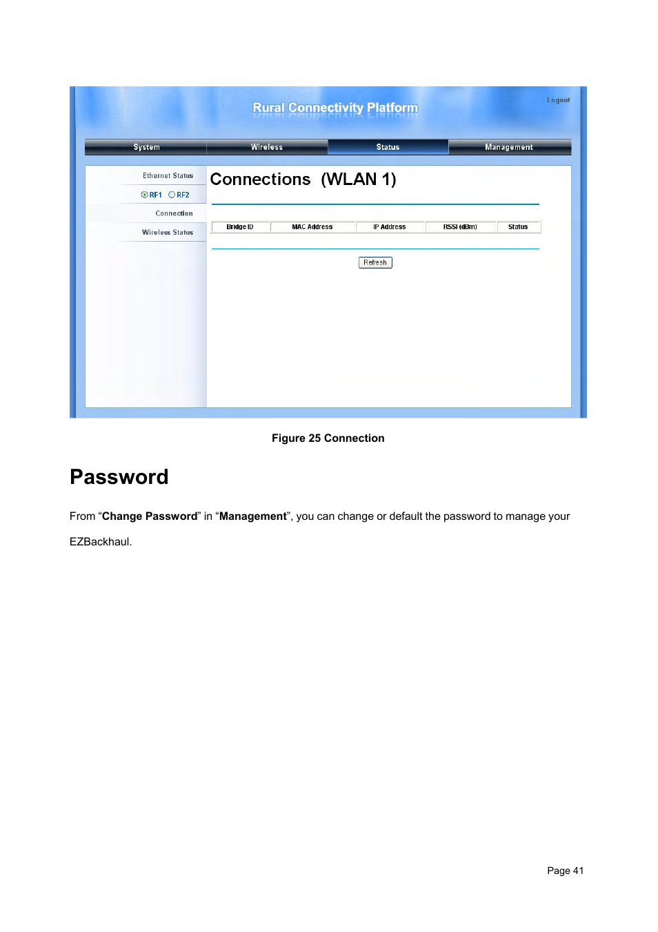 Password, Assword, Igure 25 | Onnection | Teletronics EZBackhaul User Manual | Page 41 / 62