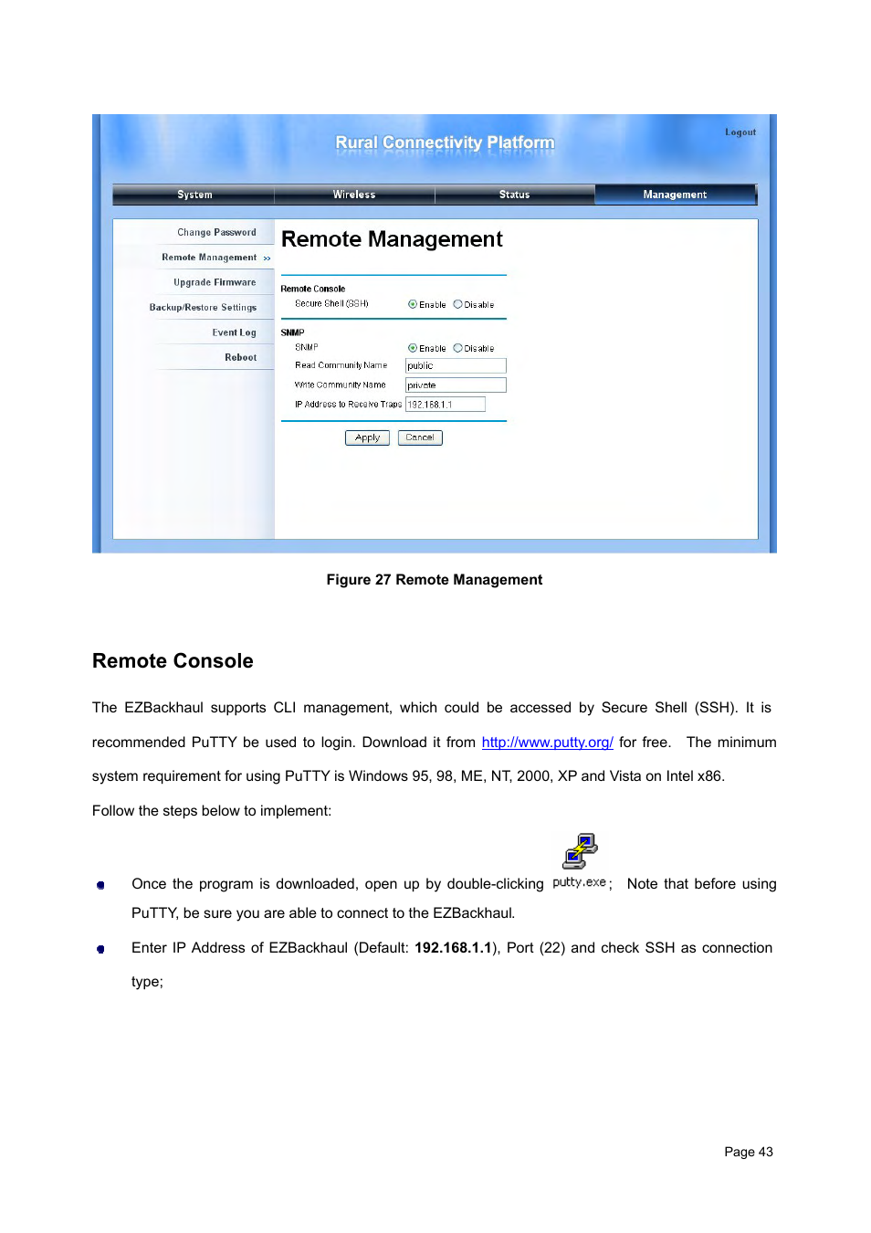 Remote console, Igure 27, Emote | Anagement | Teletronics EZBackhaul User Manual | Page 43 / 62