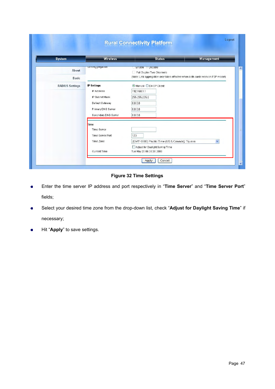 Igure 32, Ettings | Teletronics EZBackhaul User Manual | Page 47 / 62
