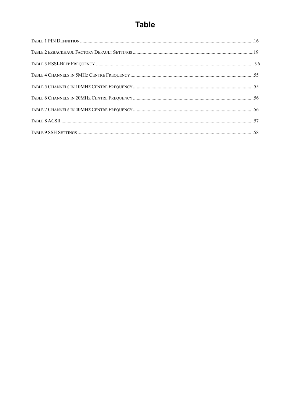 Table | Teletronics EZBackhaul User Manual | Page 9 / 62