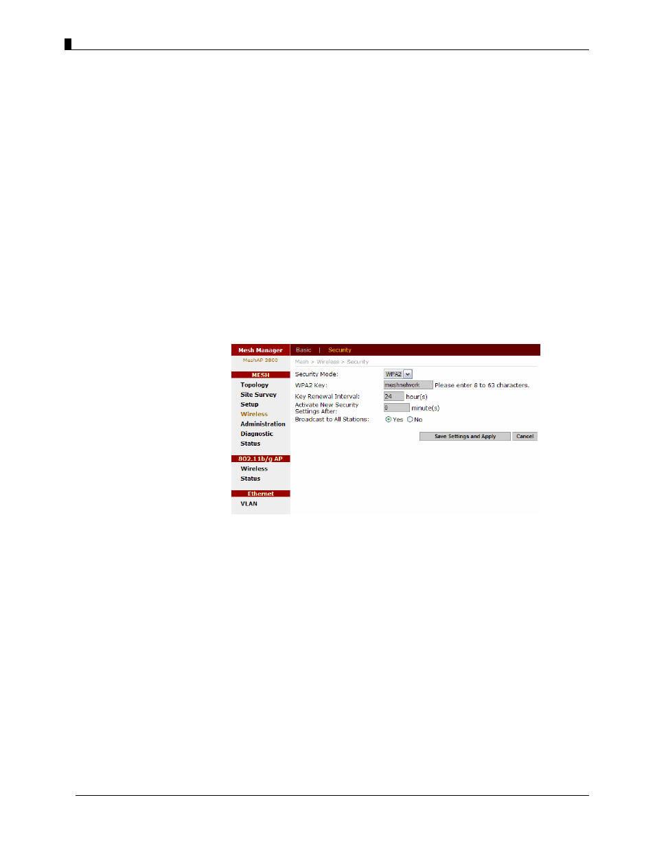 Mesh wireless channel (backhaul), Mesh wireless security (backhaul), Mesh wireless security | Wpa2 key, Wpa key | Teletronics EZMesh User Manual | Page 34 / 58