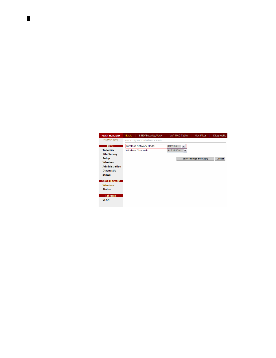 Setup ap wireless, Wireless mode, 11b/g mode | Wireless channel, Chapter 10 | Teletronics EZMesh User Manual | Page 39 / 58