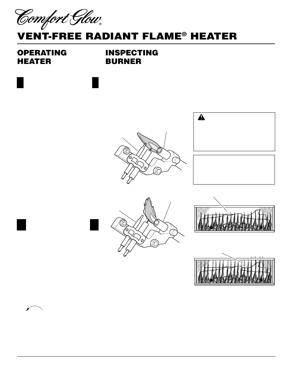 Vent-free radiant flame, Heater, Operating heater | Inspecting burner, Continued | Desa Tech RFP28TC User Manual | Page 16 / 26