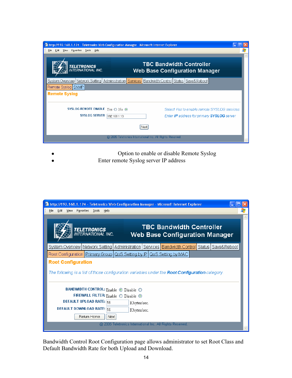Bandwidth control | Teletronics TBC-800 User Manual | Page 14 / 27