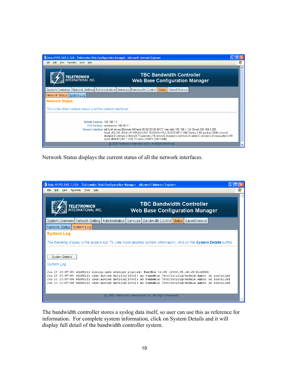 Status | Teletronics TBC-800 User Manual | Page 19 / 27