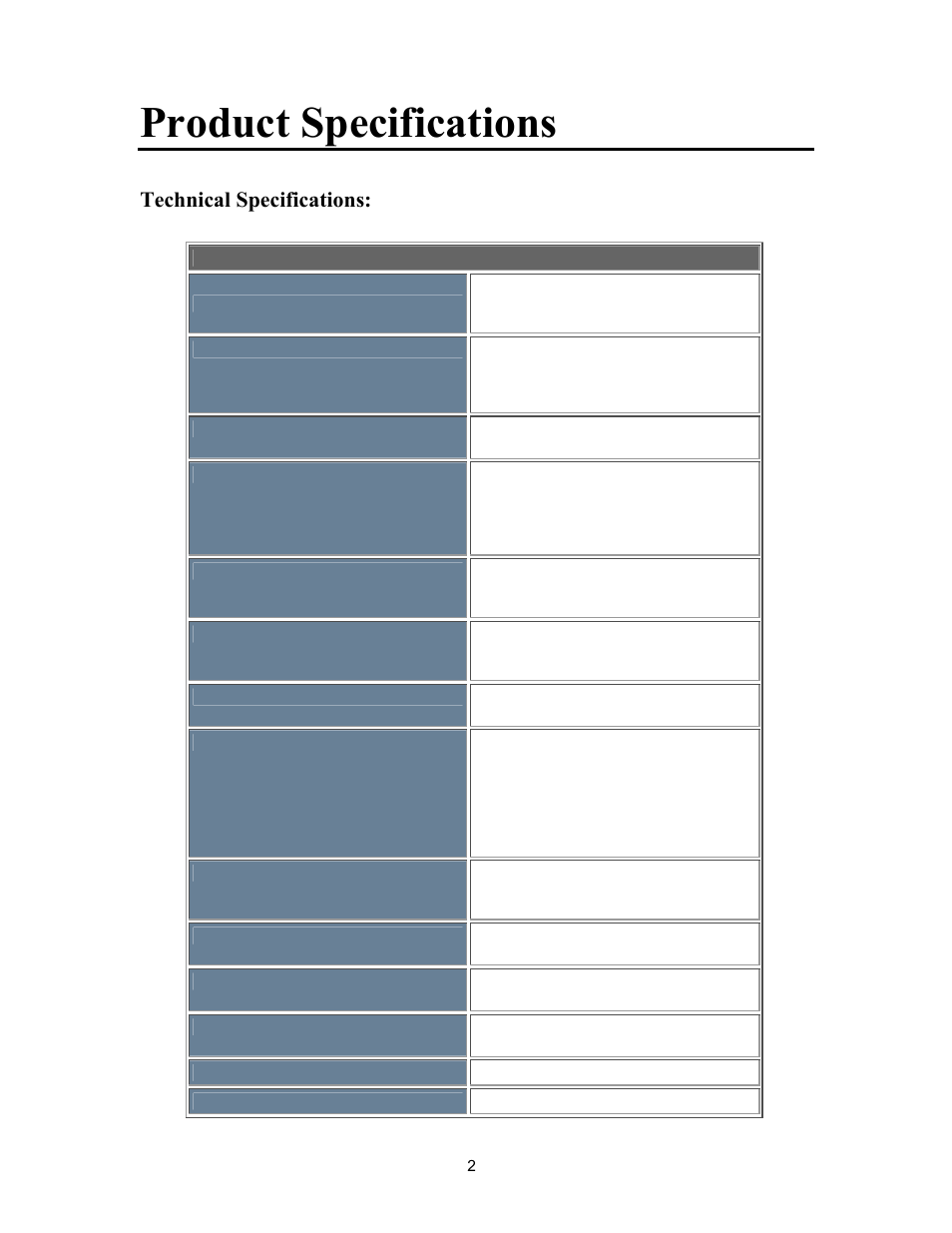 Product specifications, Technical specifications | Teletronics TBC-800 User Manual | Page 25 / 27