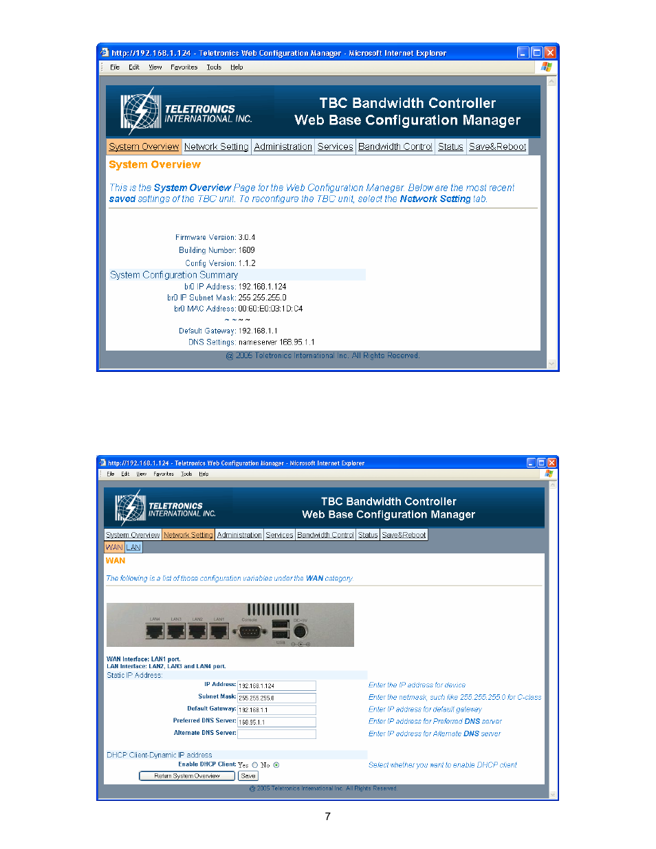 Network setting | Teletronics TBC-800 User Manual | Page 7 / 27