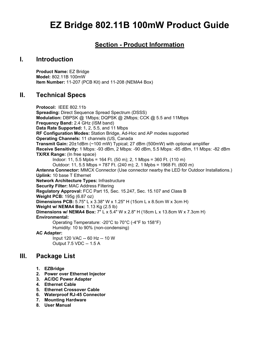 Teletronics EZ Bridge 802.11B 100mW User Manual | 6 pages