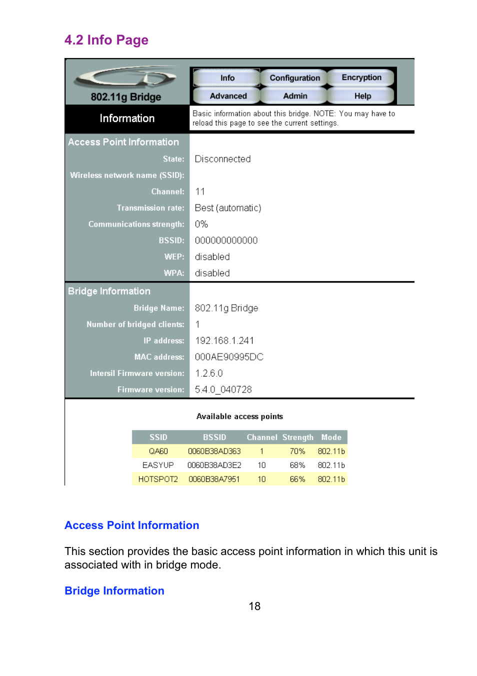 2 info page | Teletronics EZ Bridge 802.11G User Manual | Page 18 / 61