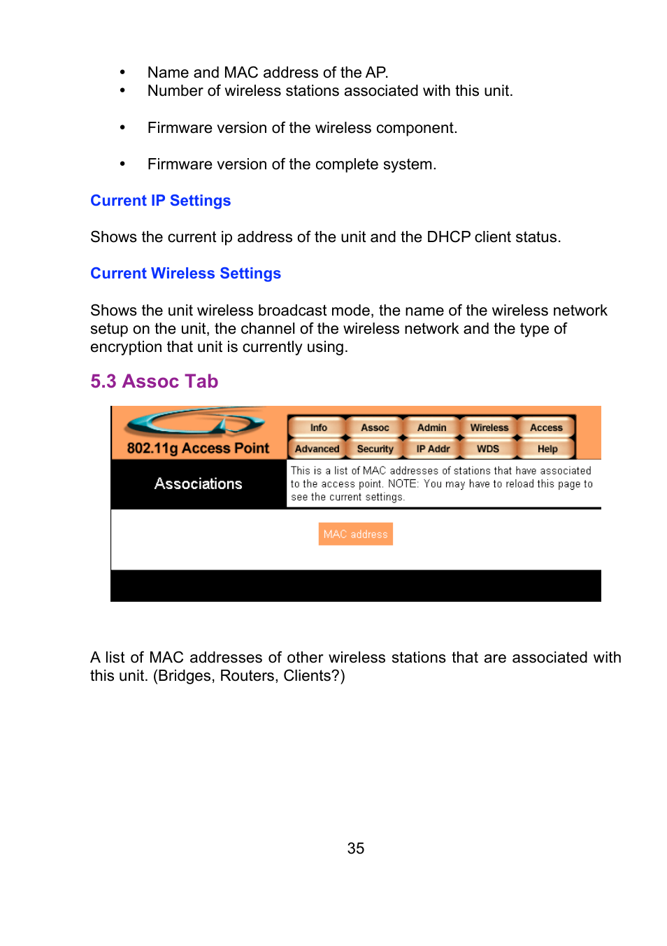 3 assoc tab | Teletronics EZ Bridge 802.11G User Manual | Page 35 / 61