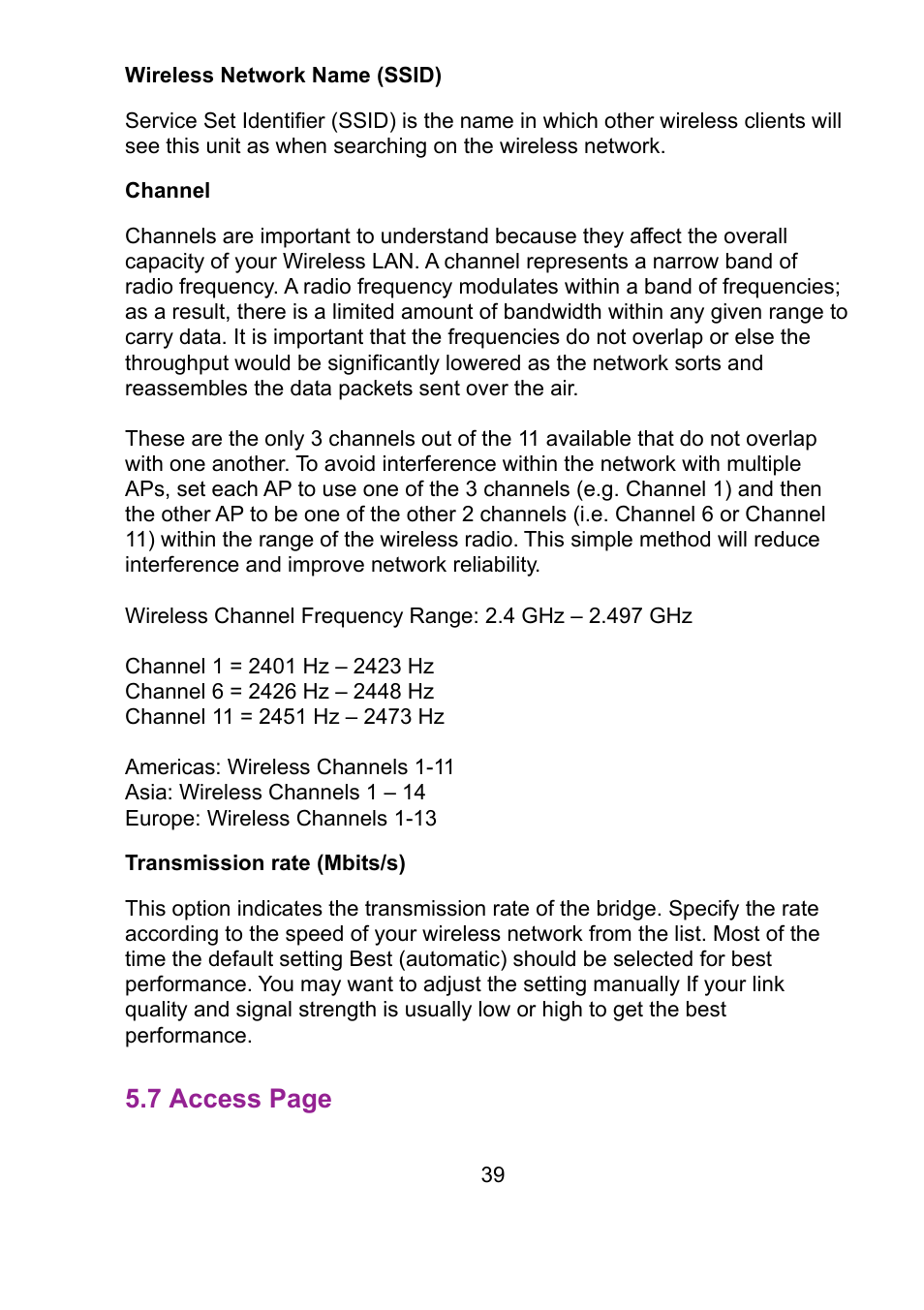 7 access page | Teletronics EZ Bridge 802.11G User Manual | Page 39 / 61