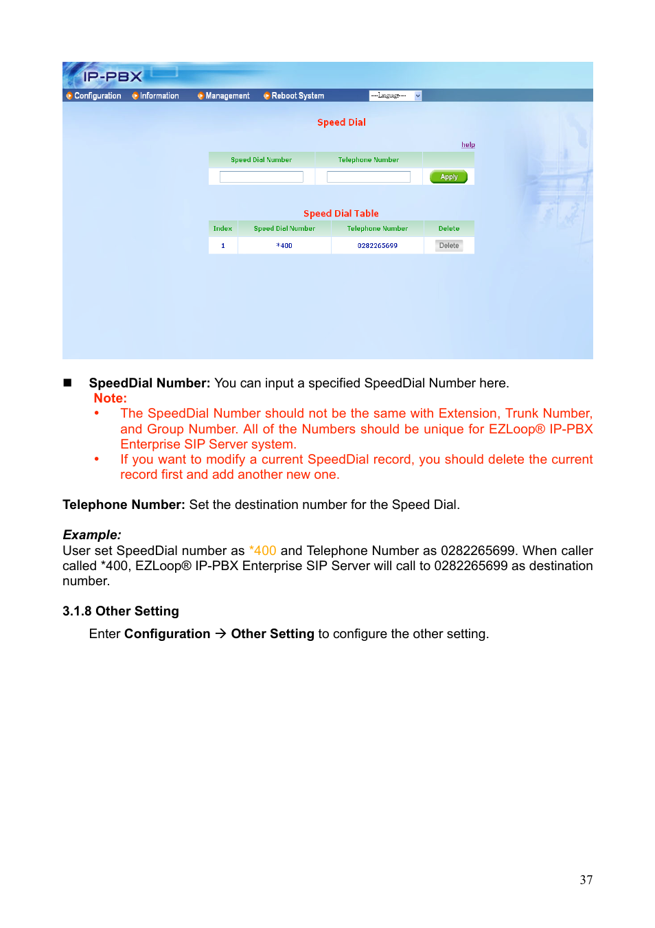Teletronics IP-PBX Server User Manual | Page 37 / 84