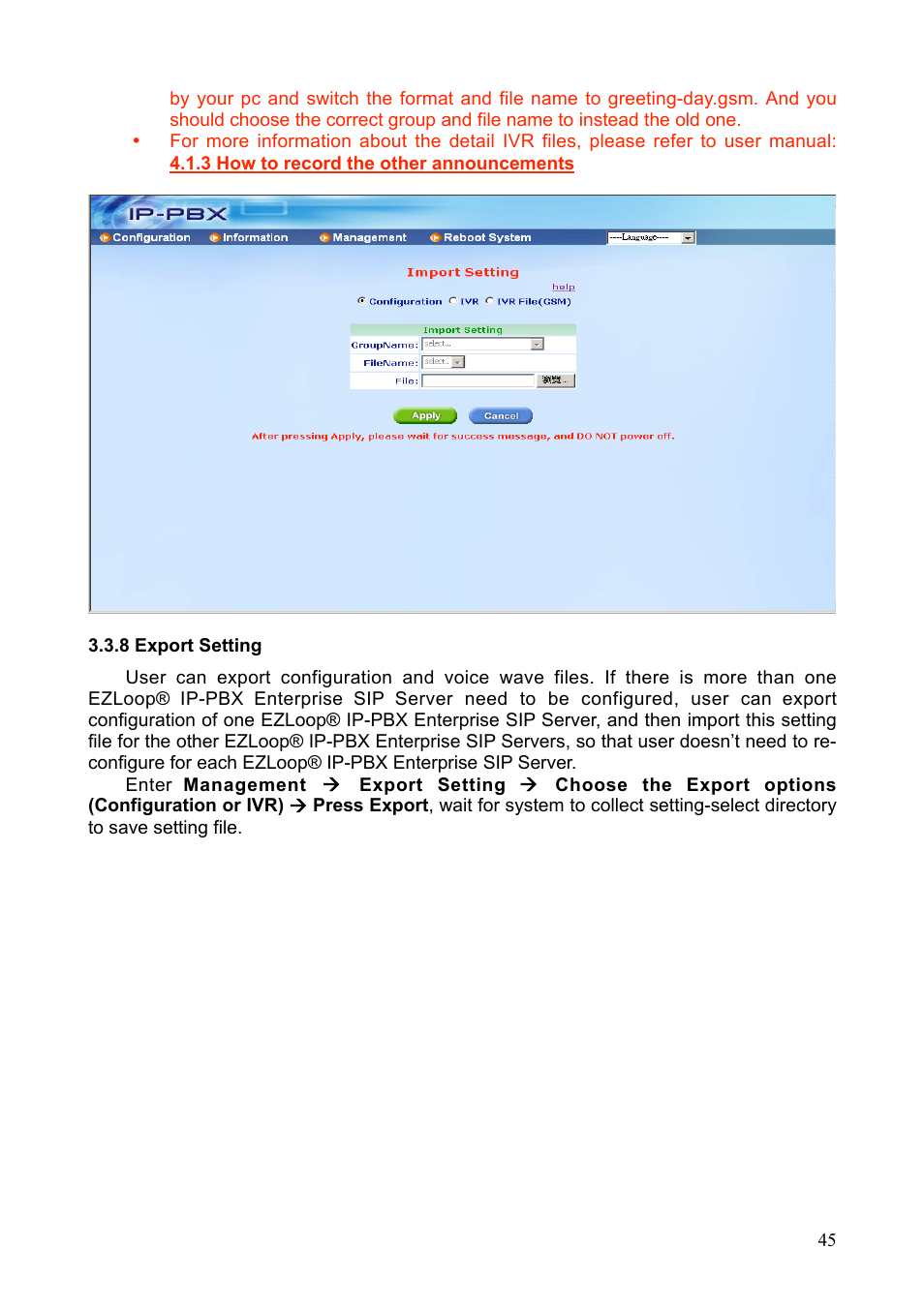 Teletronics IP-PBX Server User Manual | Page 45 / 84