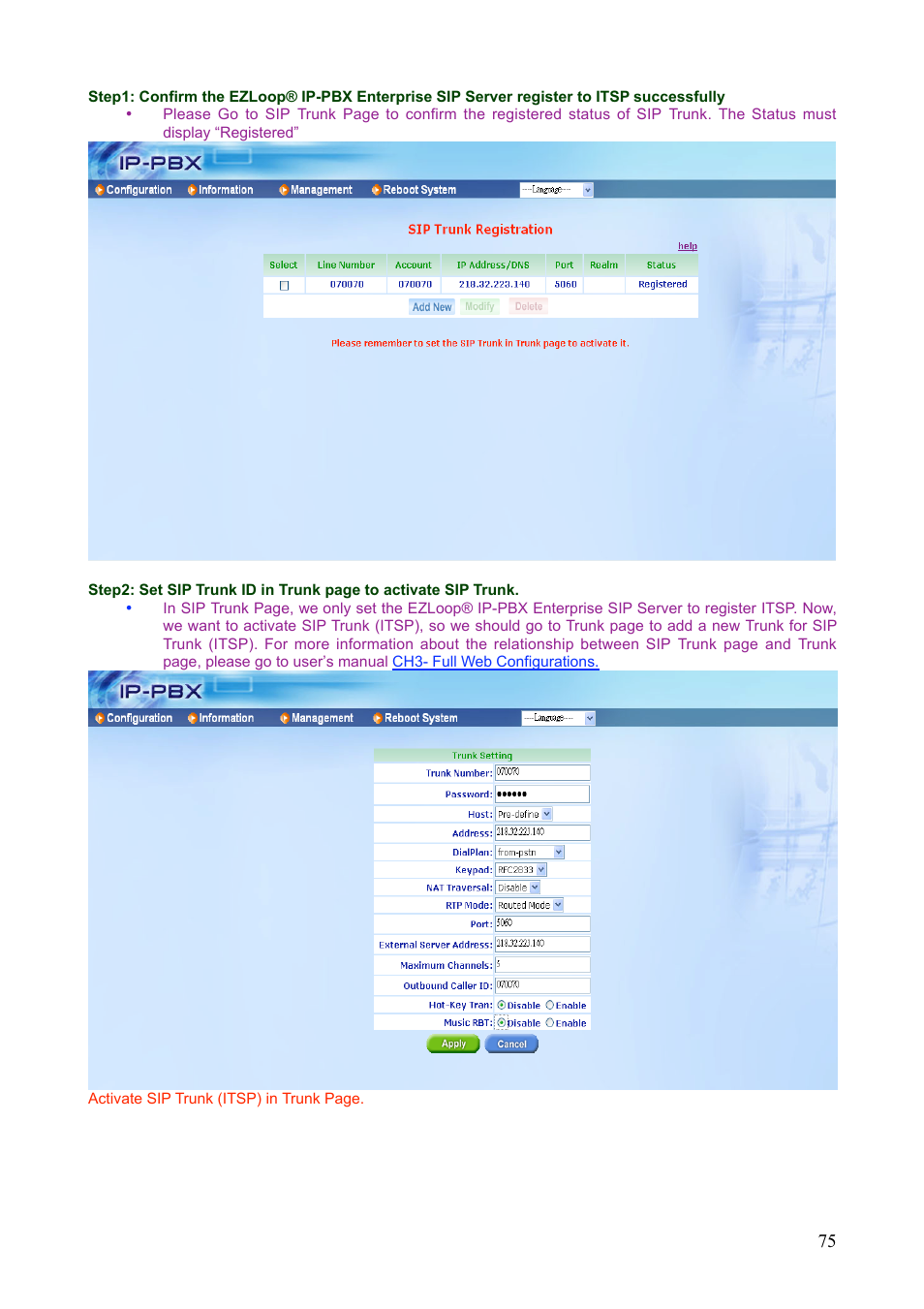 Teletronics IP-PBX Server User Manual | Page 75 / 84