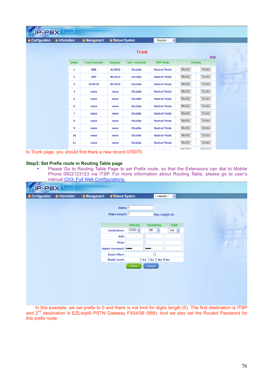 Teletronics IP-PBX Server User Manual | Page 76 / 84