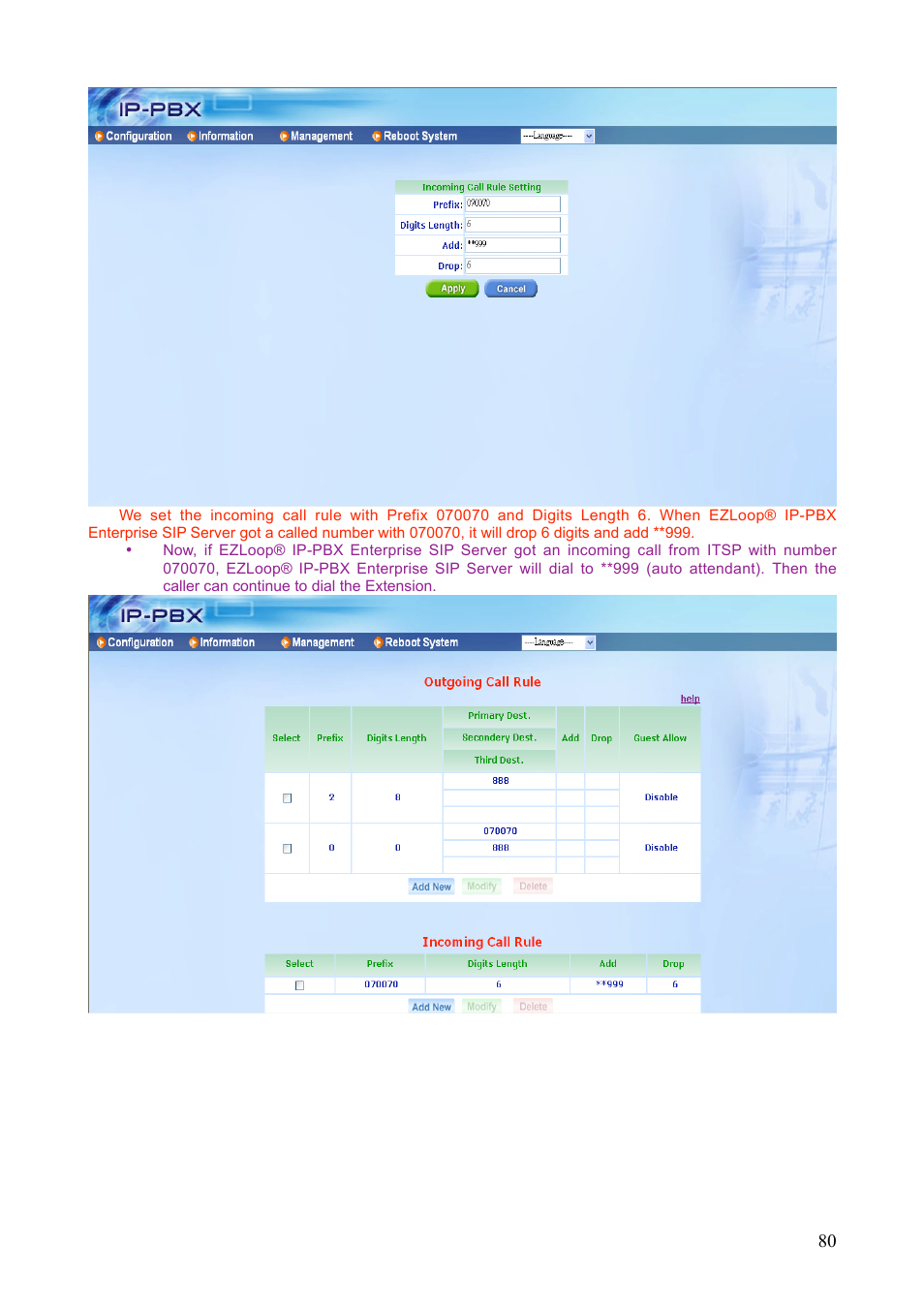 Teletronics IP-PBX Server User Manual | Page 80 / 84