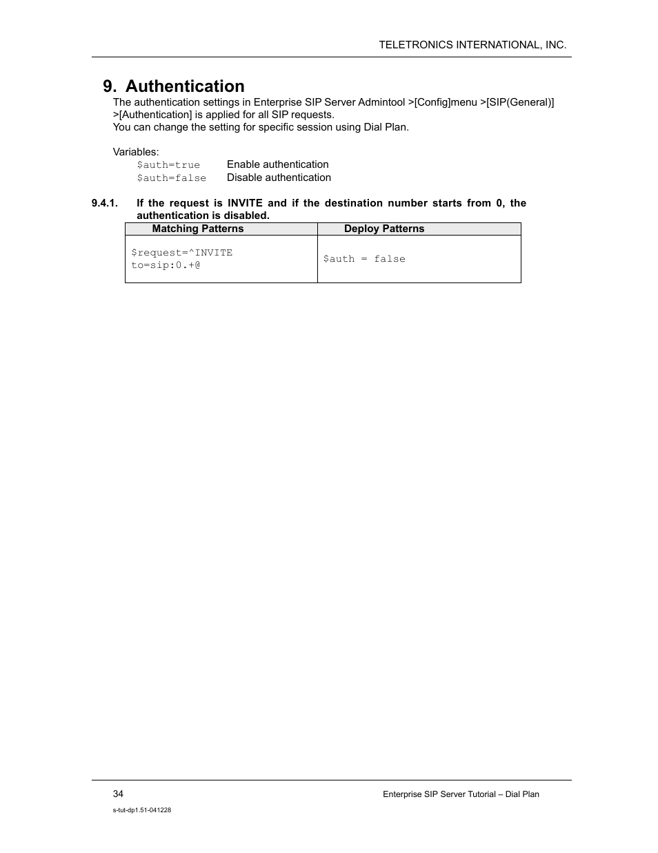 Authentication | Teletronics Enterprise SIP Server User Manual | Page 35 / 38