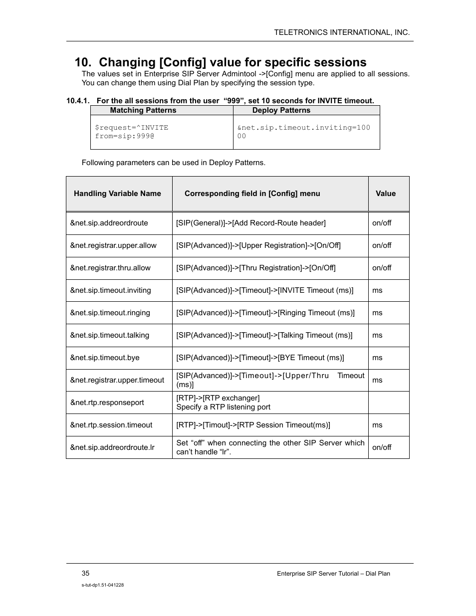 Changing [config] value for specific sessions | Teletronics Enterprise SIP Server User Manual | Page 36 / 38