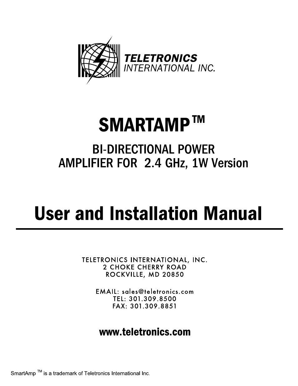 Teletronics 2.4GHz 1 Watt SmartAmp User Manual | 13 pages