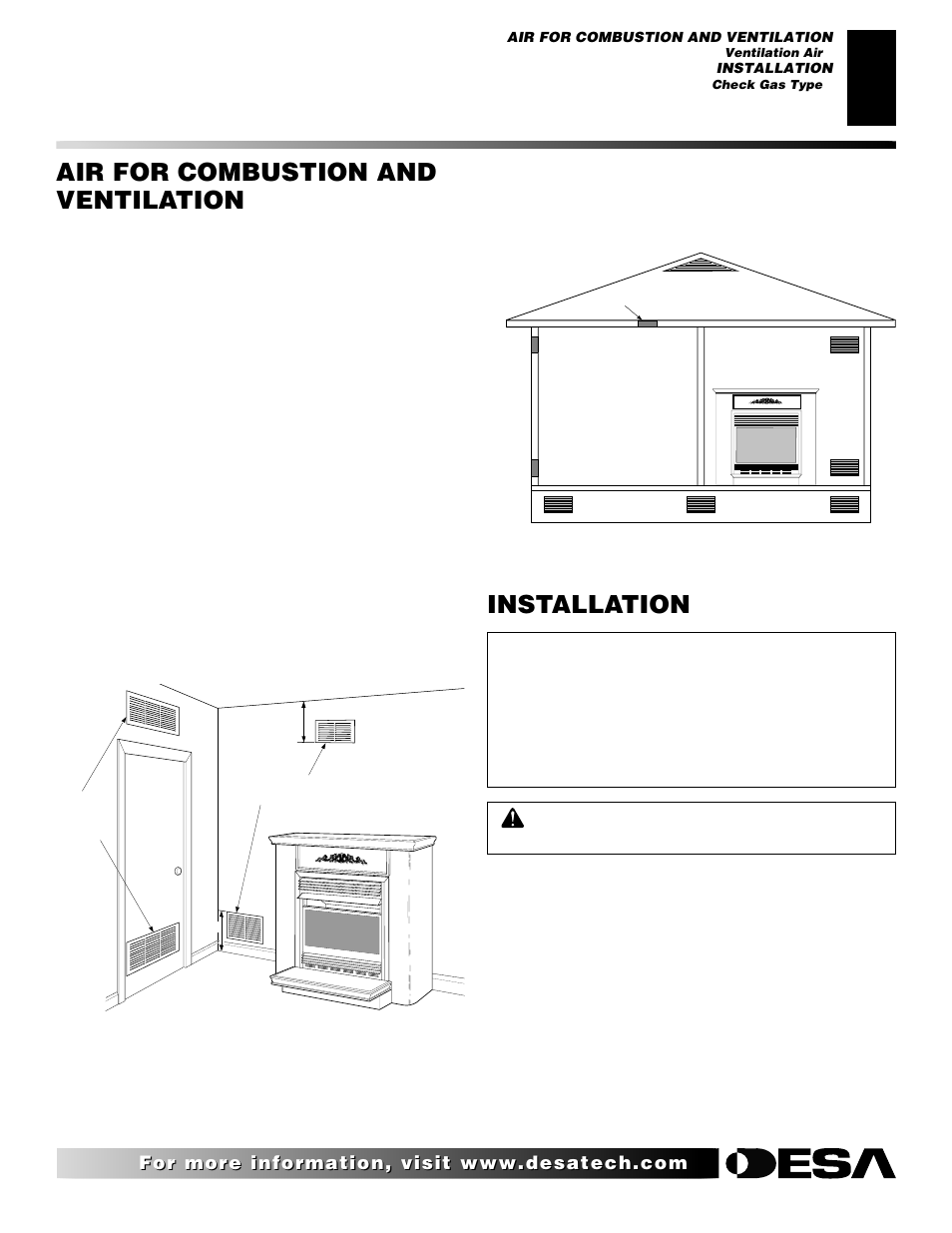 Air for combustion and ventilation, Installation, Continued | Ventilation air, Check gas type | Desa Tech CGCFTN User Manual | Page 7 / 30