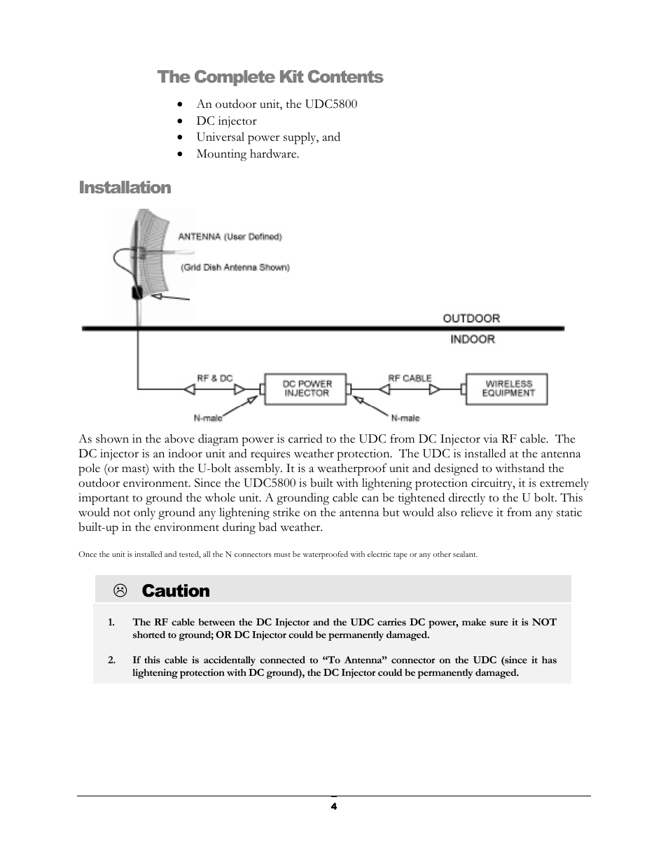 The complete kit contents, Installation, Caution | Teletronics UDC-5800H User Manual | Page 4 / 7